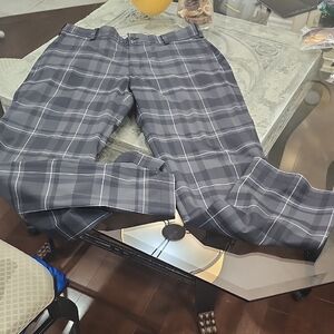 Nike Gray Black Dri Fit Golf Pants with Plaid Pattern 34 X 32 Like New